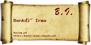 Benkő Irma névjegykártya